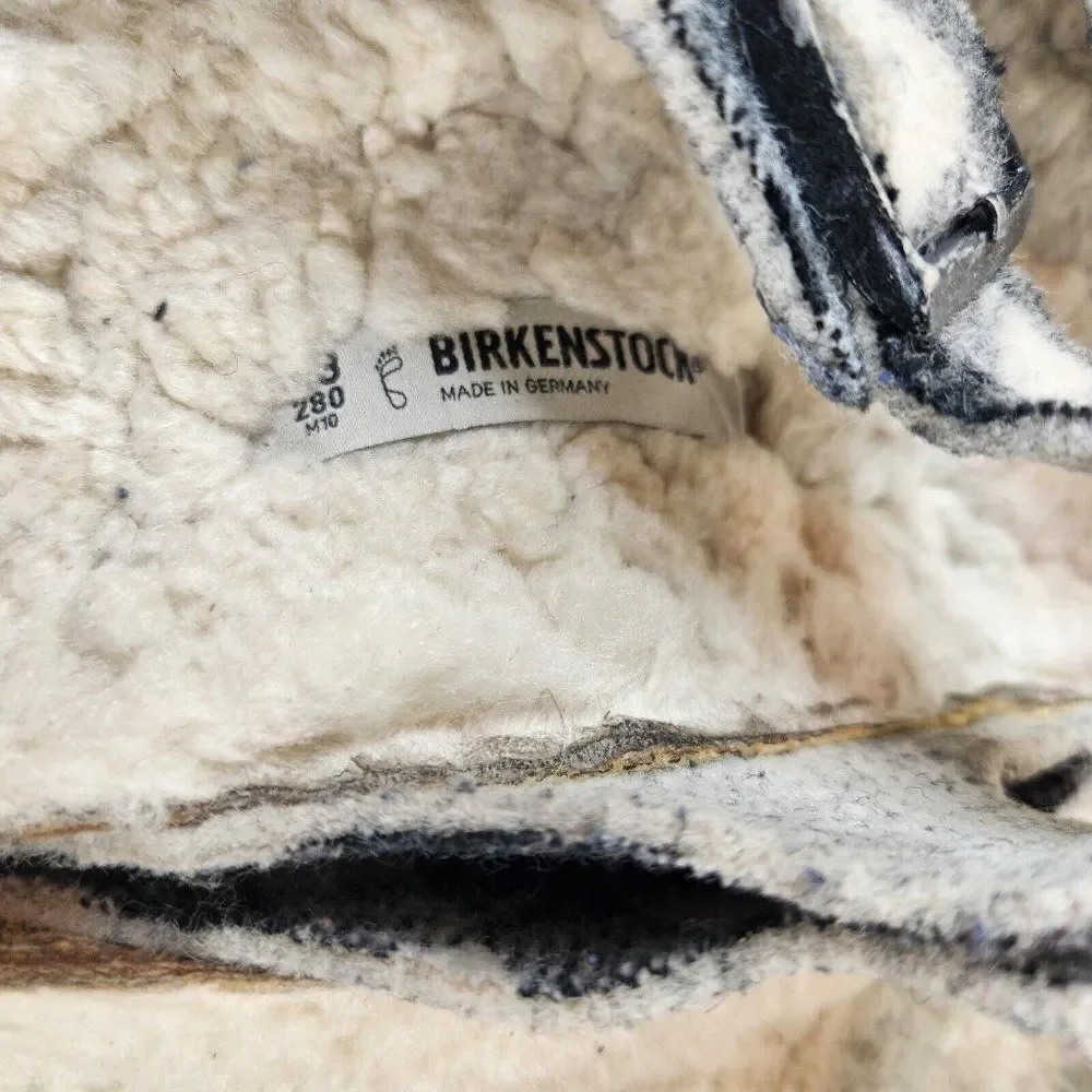 Birkenstock Mens Size 43 US 10 Arizona White Gray Shearling Plaid Natural Wool